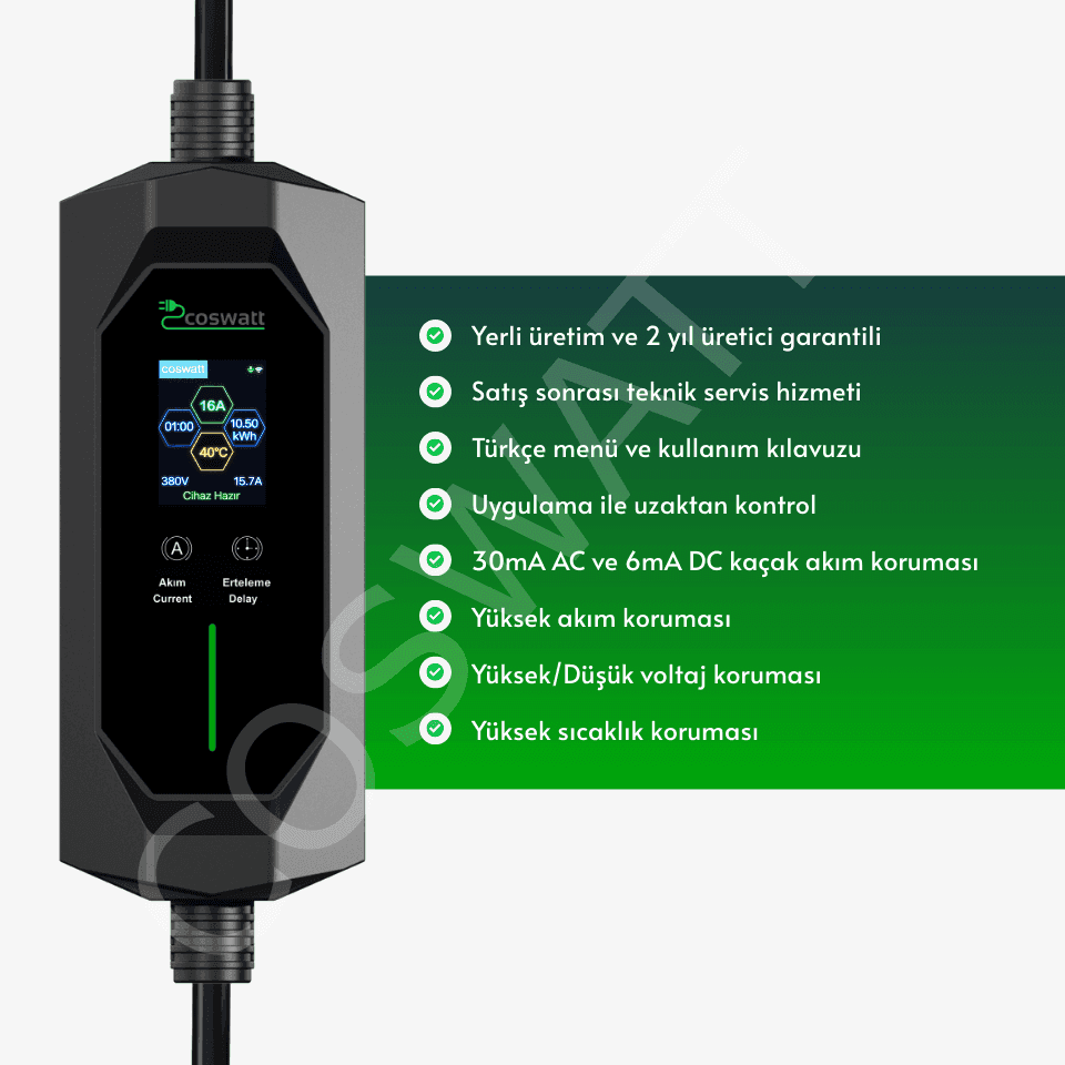 Coswatt CS-P3-16A 11 kW Taşınabilir EV Şarj Cihazı (10 metre) - 2